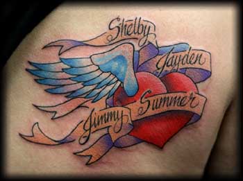 Looking for unique  Tattoos? winged heart with names